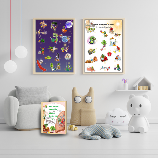1 Gemüsehelden Mitmach-Poster (A3, laminiert, beidseitig bedruckt) alle Superkräfte!